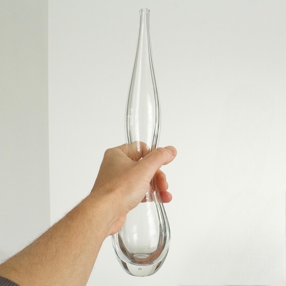 Vintage Glass Bud Vase Hand Blown Skinny Curved Hourglass Shape Modernist 13” - Picture 7 of 7